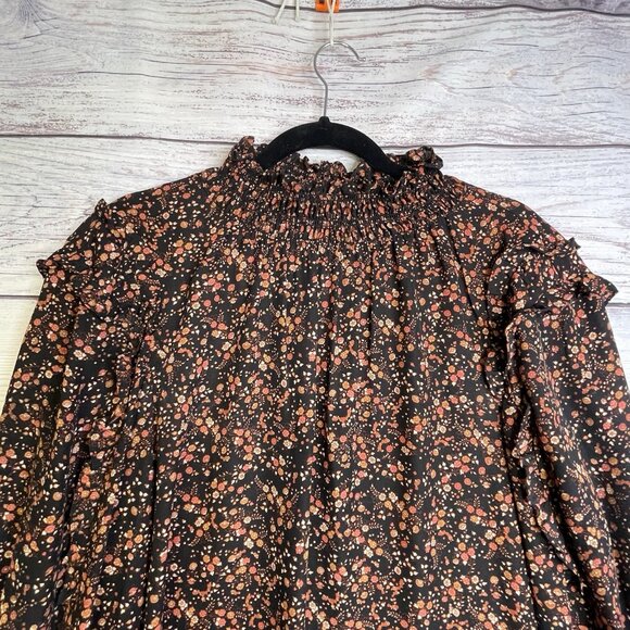 Max Studio Women's Blouse Size XL Ruffles Ditzy Print Autumn‎ Smocked Neck Cuffs - Picture 3 of 16